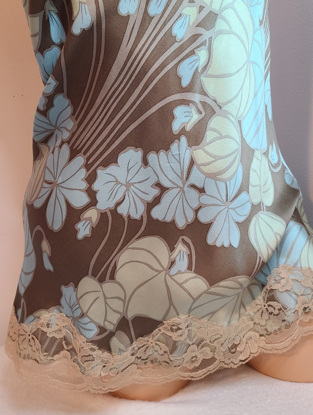 VTG NY&CO 100% Silk & Lace Floral Print Camisole Size Sm Brown & Blue - Picture 4 of 8